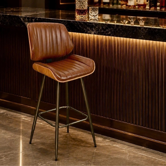 Ghế quầy bar chân sắt cố định chỗ ngồi gỗ plywood bọc da: SG - 4137 - $hienthicat